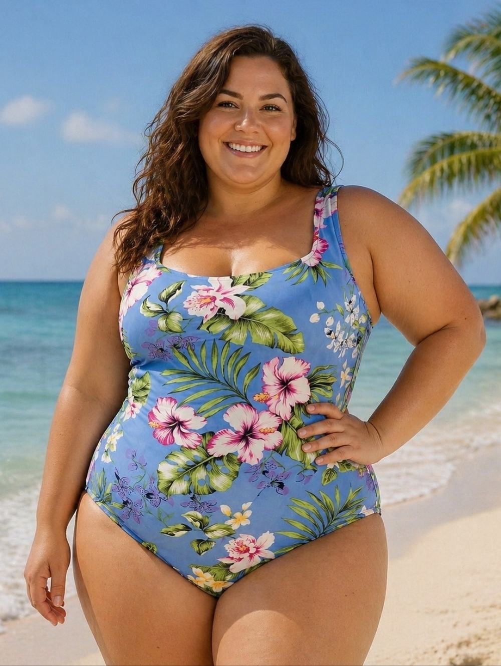 Jatzen tropical floral one piece swim bathing suit size 20W beach resort